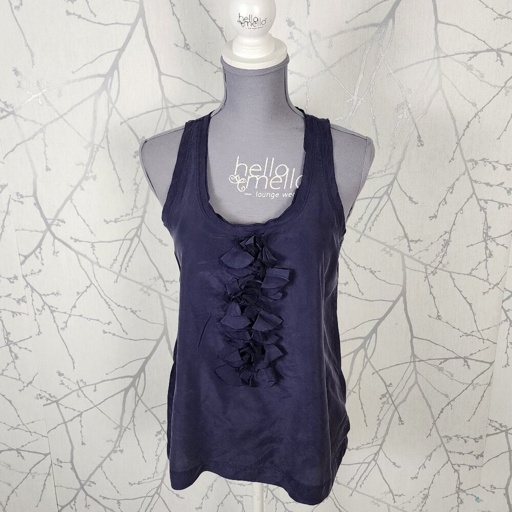 August Silk Dark Purple 100% Silk Ruffle Tuxedo Tank